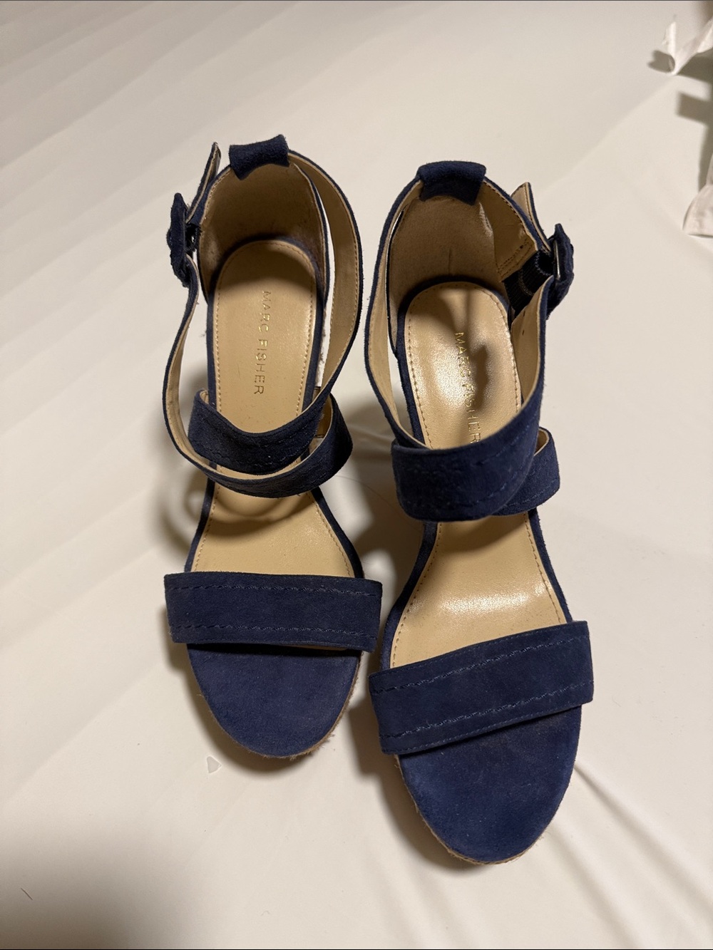 Marc Fisher Navy Suede Espadrille Wedge Sandals - size 8